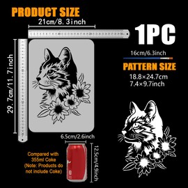 FINGERINSPIRE Realistic Cats Painting Stencil with Brush 21x29.7cm Cat with Flower Pattern Drawing Template Cute Animal and Floral DIY Decor Stencil for Painting on Wood Wall Fabric Furniture