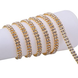 KAOYOO 2 Rows 2 Yards Crystal Rhinestone Chain Trim for Sewing Craft,DIY Decoration,4.0mm/0.16"