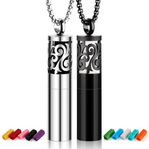 Maromalife Essential Oil Diffuser Necklaces for Women, 2PCS Aromatherapy Necklaces Stainless Steel Diffuser Locket Pendant Cylinder with 20 Felt Pads, Aroma Necklaces Gift Set for Mothers Day