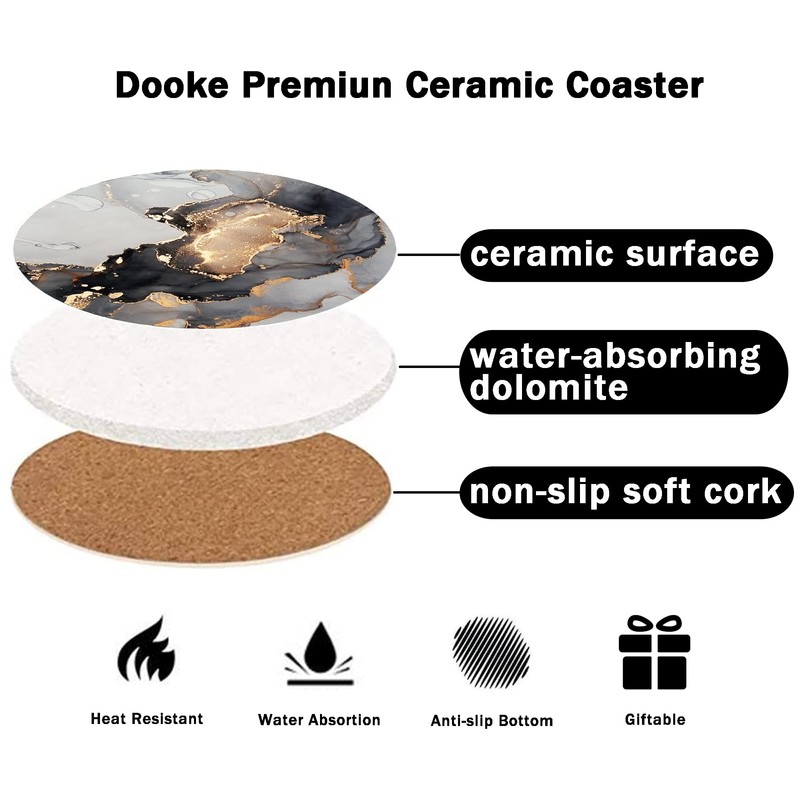 Dooke Coasters for Drinks, Absorbent Coasters with Holder, Ceramic Coasters
