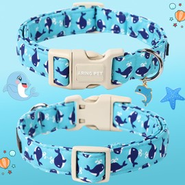ARING PET Summer Dog Collar-Cute Blue Dog Collar for Small Dogs, Adjustable Cotton Whales Pet Collars Puppy Collar for Small Medium Large Dogs