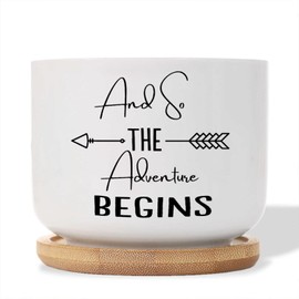DecStic and So The Adventure Begins Ceramic Planters Bible Verse Pots for Plants with Drainage Holes and Saucers Pot for Indoor Outdoor Garden
