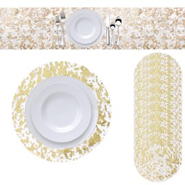 URROMA Meal Mat, 11Pcs Disposable Gold Placemats Set Dining Mat Gold Foil Grid Table Runner Sequin Glitter Foil Metallic Gold Thin Mesh Table Decor