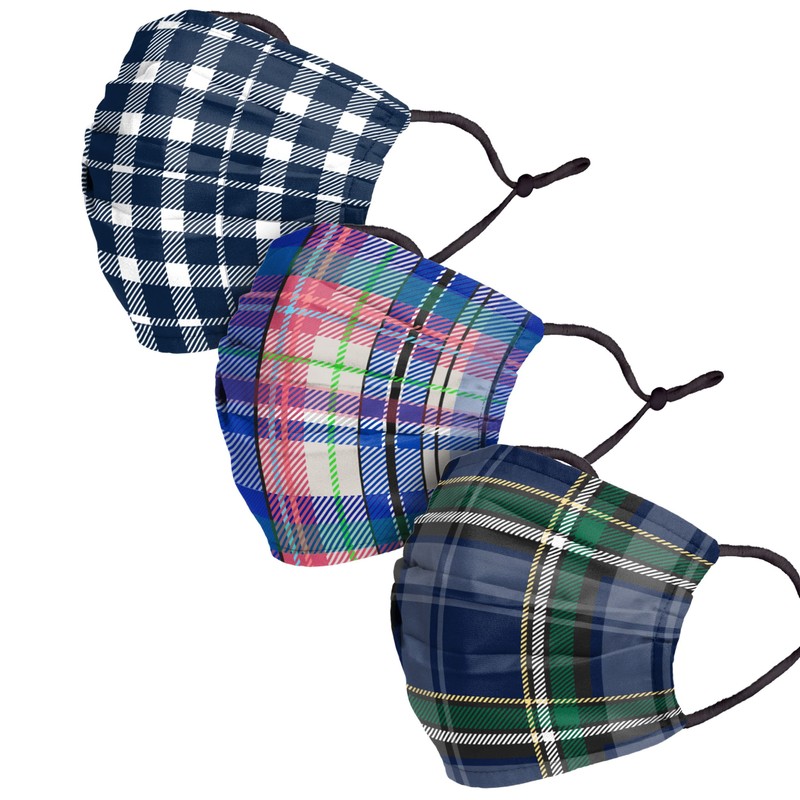 FOCO Blue Plaid Adjustable 3 Pack Face Cover