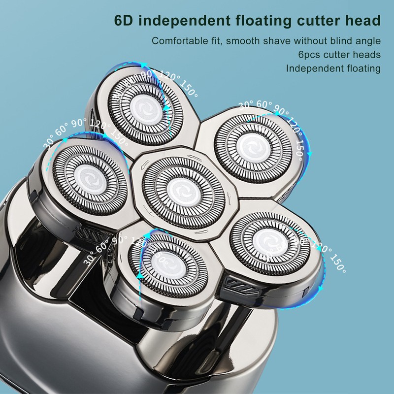 6 in 1 IPX6 Waterproof Electric Head Hair Shaver Automatic