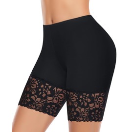 Ganado Slip Shorts for Under Dresses Women Anti Chafing Shorts Underwear Seamless Under Dress Shorts Lace Boyshorts Panties-4(Black,Medium)