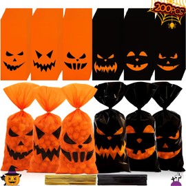 KOUQIYA Embalaje Bolsa De Halloween, 200 PCS Bolsa De Regalo De Halloween, Bolsas De Galletas De Halloween para Panadería, Galletas, Magdalenas, Dulce
