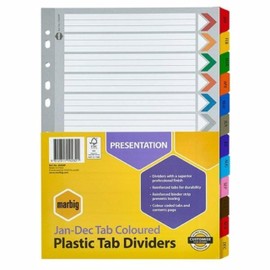 MARBIG(R) 35029F Dividers Reinforced Manilla A4 Coloured Jan-Dec Tab White