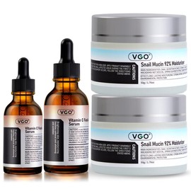 VGO Skincare Set: Vitamin C Serum &Snail Mucin 92% Gel Cream Hydration,Radiance & Revitalizing Daily Care - Specification: VC Facial Serum 30ml+Snail Mucin