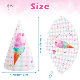 WERNNSAI Ice Cream Party Hats - 12 PCS Ice Cream Birthday Party Decoration Supplies Cone Hats for Kids Girls Birthday
