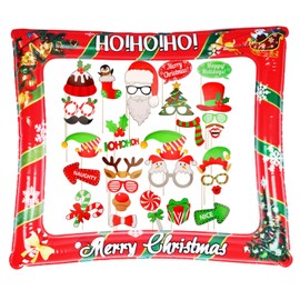 Christmas Party Photo Booth Props Frame, Xmas Photo Booth Frame with 32Pcs Photo Booth Props, Inflatable Selfie Photo Frame for Christmas Decor, Holiday Party, Inflatable Picture Frame Prop