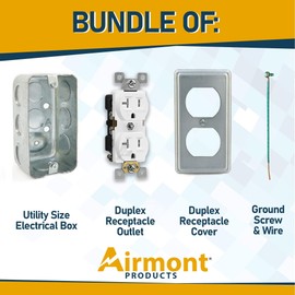 (Pack of 8) Outlet Box Kit, 2x4'' Utility Electrical Box, Duplex Receptacle 2x4'' Cover, Tamper Resistant 20 Amp Duplex Receptacle Outlet, Green Pigtail Grounding Wire and Screw, Ten 1/2'' Knockouts