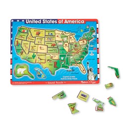 Melissa & Doug USA Map Sound Puzzle - Wooden Puzzle With Sound Effects (40 pcs), Multicolor - States And Capitals Map Puzzle, Educational Toy, Geography For Kids Ages 5+