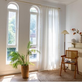 Sutuo Home White Boho Curtains, Bohemian 1 Panel 108 inches Extra Long for Bedroom Living Room Nursery Patio Christmas Decor, Vintage Country Striped Farmhouse Window Treatment, 52" W x 108" L