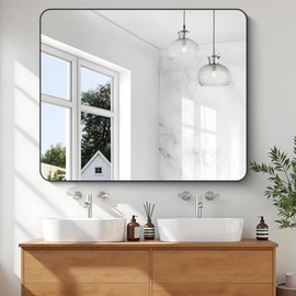 KOCUUY 40"x48" Large Rectangle Vanity Mirror, Black Metal Frame Mirror with Rounded Corner, Modern Design of Upgraded Shatterproof Glass for Bathroom, Bedroom, Living Room, Entryway