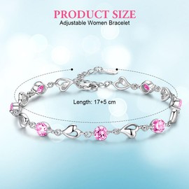 Aucuu Bracelet for Women, Tennis Bracelet with Sparkling Zirconia Crystal, Adjustable Bracelets with Jewellery Card & Envelope, for Girlfriend, Mother, Wife for Gifts, Sterling Silver