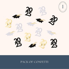Bonjour Fête Black, White & Gold Graduation 2025 Confetti | Graduation, School Decorations | Gold Foil | Premium Party Supplies | Pack of 1, 50 Pieces