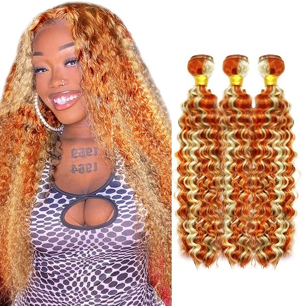 Ginger Deep Wave Bundles Highlight Bundles Human Hair 28 28