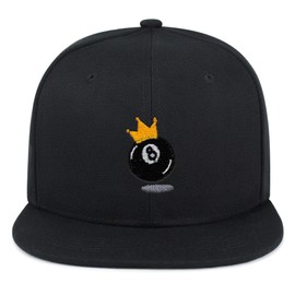 8 Ball Hip-Hop Snapback Hat Embroidered Black Baseball Cap Billard Pool