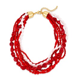 HolidayQbee Summer Beach Red Coral Necklace For Women Unique Strand Necklace Fashion Gold Necklace Stack Boho Beaded And Coral Necklaces Unique Corals Bead Choker Necklaces Jewelry Gift