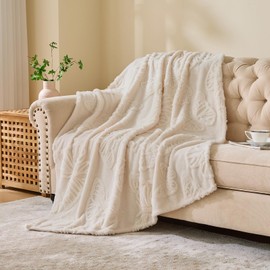 Throw Blanket for Couch - Soft Boho Bed Throw Blanket, Fleece Cozy Blanket, Cute Fluffy Lightweight Blanket&Throw for Sofa,Chair,Home Decor,Woman (Beige, 50 * 70 inches, B)