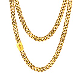 VNOX Gold Cross Necklace for Men - Solid Mens Cross Cuban Link Chain Necklaces Stainless Steel 18K Gold Plated Chains for Men, Cool Miami Hip Hop Jewelry Gifts 18 Inch Rope Chain