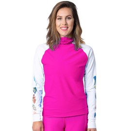 Tuga Women's Snorkel Hooded Top, Caribbean Fish, UPF 50+, USA Made, Fuchsia, M