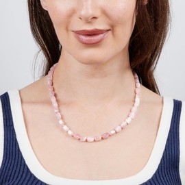 TreasureBay Womens Handmade Natural Pink Rose Quartz Gemstone Beaded Necklace - Pink Beaded Necklace for Women Ladies and Girls