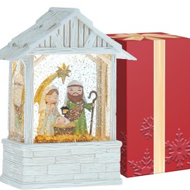 Nativity Christmas Snow Globes, Light up Snow Globe Christmas with Music, Nativity Scene Snow Globe Lantern Indoor Home Decor, 8" Christmas Glitter Snow Globes with Timer, USB Cord & Battery Operated