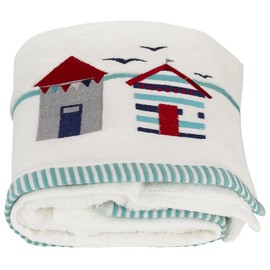 Harwood Vintage Collection Beach Hut Embroidered 100% Turkish Cotton Bath Sheet, White/Multi