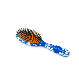 Rock & Ruddle Natural Mixed Boar Bristle Hair Brush for Women and Kids (Small/Travel Size, 17.5cm - Perfect for Wet or Dry Hair, Detangling Smoothing Blowdrying - Made in UK - Blue Ribbon