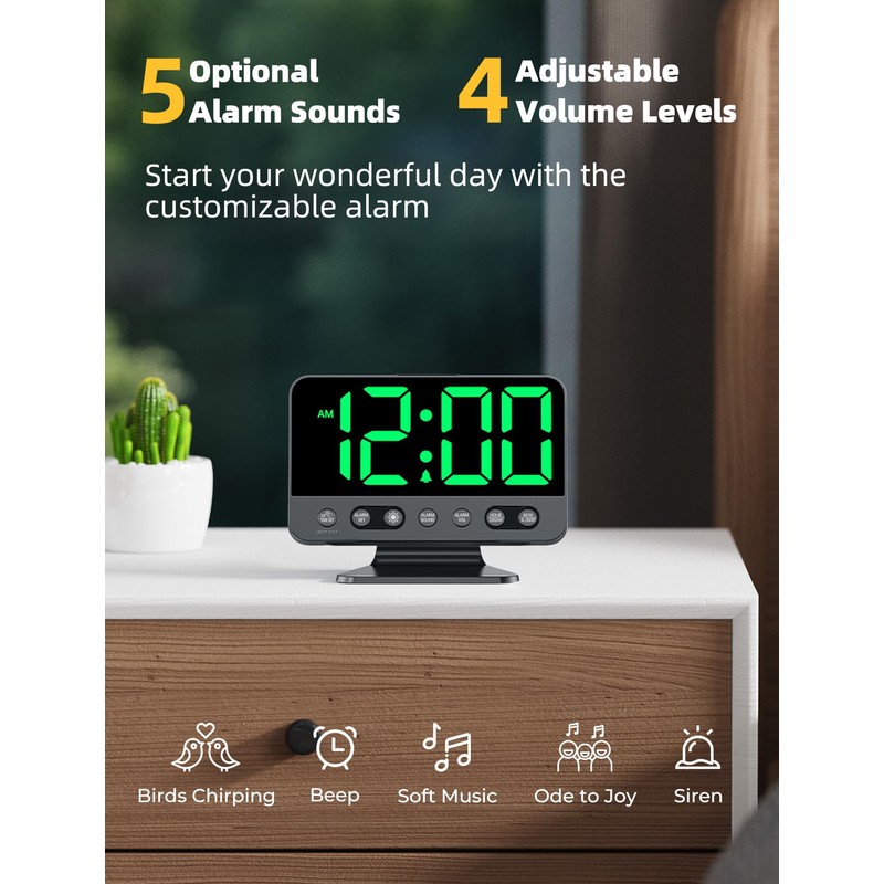 Odokee Digital Alarm Clocks for Bedrooms: Large Bold Number 5