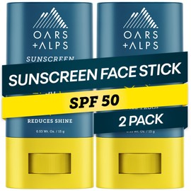 Oars + Alps Matte Face Sunscreen Stick, SPF 50 Travel Sunscreen Roll On for Face & Body, Fragrance Free, Water & Sweat Resistant Sunblock, All Skin Types, Dermatologist Tested, Moisturizing, 2pk