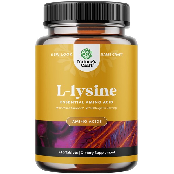 L Lysine 1000mg Nutritional Supplements - L-lysine Essential Amino Acids for Eye Health Lip Care Bone Support Immune System Support Muscle Growth and Vegetarian Collagen Production - 240 Tablets