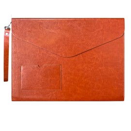 kawauso 13 Inch Laptop, Tablet, Documents, A4, Holds 80 Counts, Horizontal, Portable, Contracts, Real Estate, PU Leather, Business, Magnet, Document File, Brown (A4 (with strap))