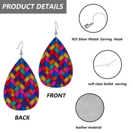 MIOAOSRT Colorful Woven Texture Drop Dangle Earrings Faux Leather Teardrop Earrings Lightweight Drop Dangle Jewelry for Women Teen Girls Fashionable