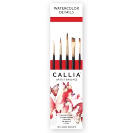 Callia Watecolor Details Artist Paint Brush Set by Willow Wolfe, Synthetic Paint Brush Set for Watercolor, Acrylic and Oil, Series 1200, 5 Piece Professional Set #1000