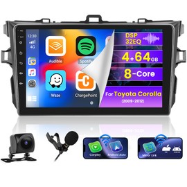 Roinvou 8 Cores 4+64G Android Radio Upgrade for Toyota Corolla 2009-2012, 9'' HD Touchscreen with Wireless CarPlay Android Auto GPS Navigation WiFi Backup Camera Mirror Link Bluetooth RDS Mic