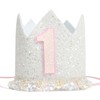 White 1st Birthday Crown For Girls，Glitter Boho 1st Birthday Crown，Milky
