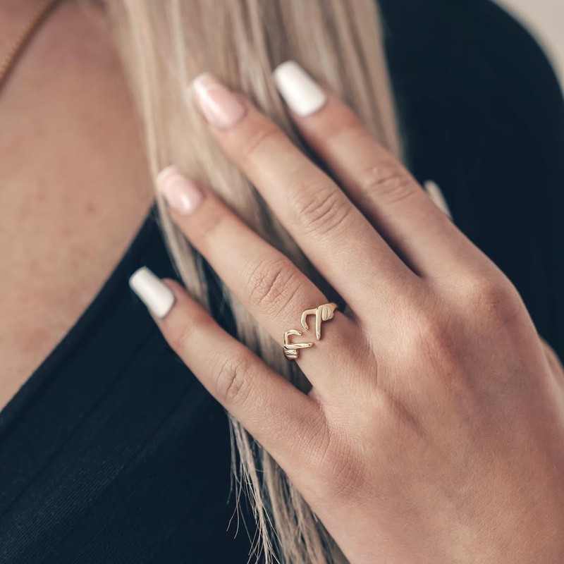 Finger Heart Ring Gold - Open Ring - Hugging Hands