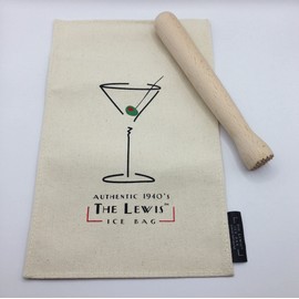 KARMELLING Lewis Ice Bag|Canvas Bag with Muddler Kit & Bar Tools Kitchen Accessory 8", Ice Bag & Muddler 7-1/2 Inch x 11 Inch