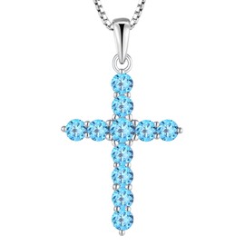 STARCHENIE Cross Necklace Sterling Silver Crucifix Pendant Created Aquamarine Jewelry for Women