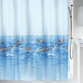 Spirella Anti-Mould Shower Curtain - Anti-Bacterial, Washable, Waterproof, Polyester, "Dolphins" 180 x 200 cm, Blue