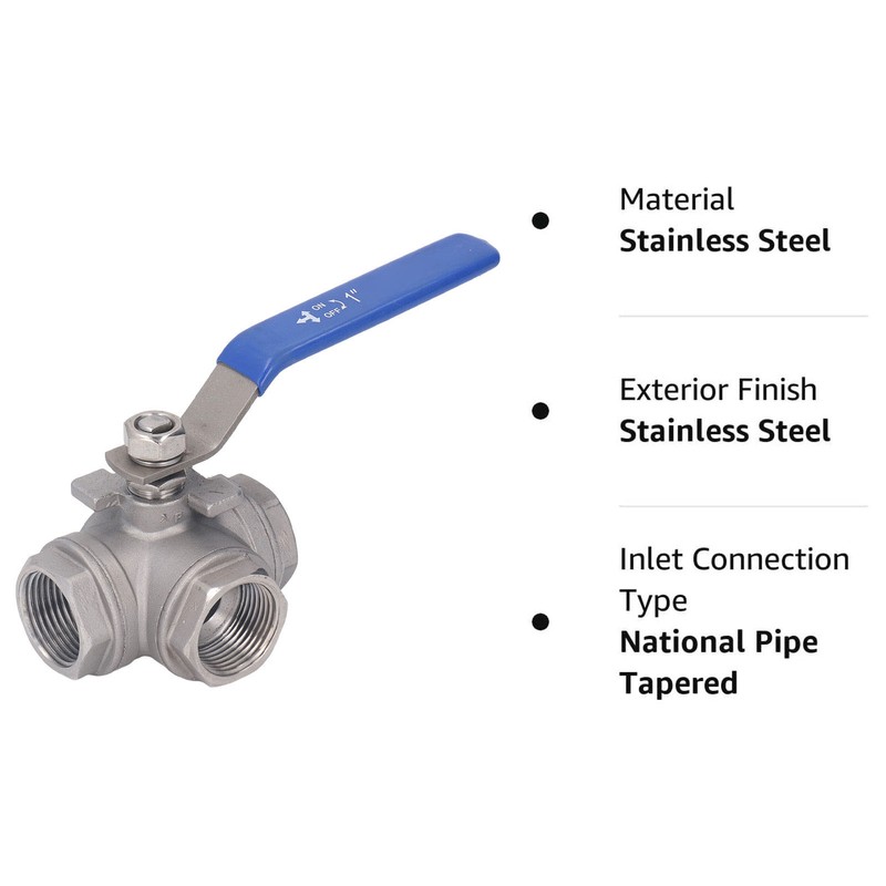 3 Way Ball Valve 1in 304 Stainless Steel Female T