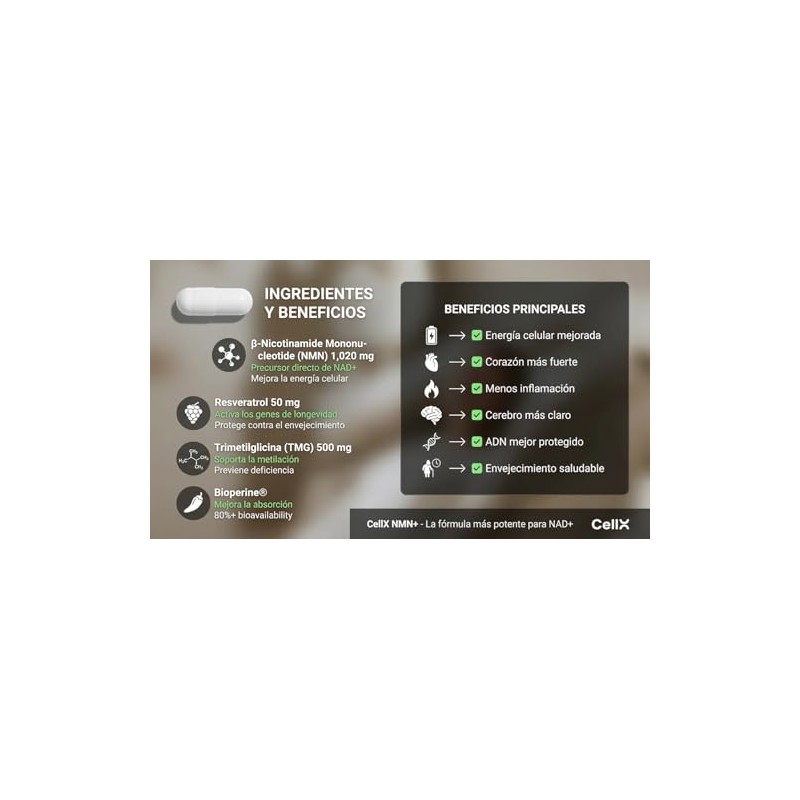 Cellx Nmn 1000 Resveratrol Tmg Bioperine Servicios Patente Formulado Eua
