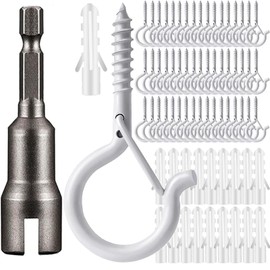 Ybaoo 25 PCS Q Hanger Hooks with Safety Buckle, Windproof Screw Hooks for Hanging Outdoor String Lights, Plants, Christmas Patio Lights, 2.2 Inches, White