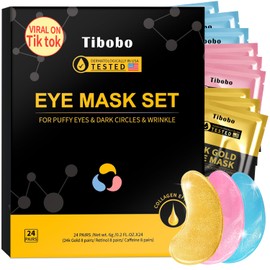 Under Eye Patches(24 Pairs), Valentines Day Gifts for Women, 24K Gold, Caffeine, Retinol Eye Masks for Puffy Eyes, Wrinkles, Dark Circles - Restoring & Awakening & Moisturizer