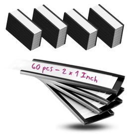 Availey 60 Pack Magnetic 'C' Channel Label Holders for Metal Racks and Shelves with Protective Films and Replacement Strips 2" x 1"