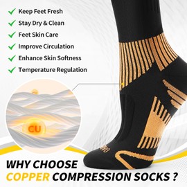 CAMBIVO Compression Stockings Men Women with Copper, Compression Socks 15-20 mmHg, Support Stockings with Padding Ensures Travel, Running, Pregnancy, Sports, Everyday Feet, Fresh and Comfort, Black