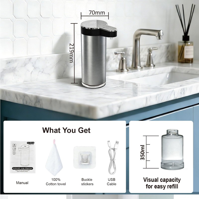Automatic Soap Dispenser Touchless - 350ml 304 Stainless Steel, 0.25s